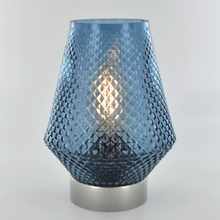 Load image into Gallery viewer, Blue LED Moroccan Style Glass Battery Powered Lantern Home Decor Lighting-OsirisTradingUK