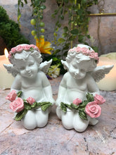 Load image into Gallery viewer, Pair of Guardian Angel Figurine Cherubs Holding Roses Statue Ornament Sculpture-Collectables:Fantasy, Myth & Magic:Mythical Creatures:Angels-OsirisTradingUK