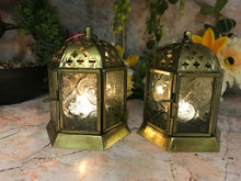 Load image into Gallery viewer, Pair of Moroccan Style Lanterns Brass Antique Tea Light Candle Holders-OsirisTradingUK