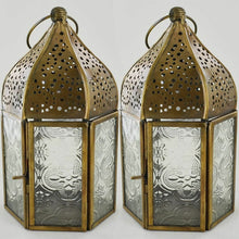 Load image into Gallery viewer, Pair of Moroccan Style Lanterns Brass Tea Light Candle Holders Ornaments-OsirisTradingUK