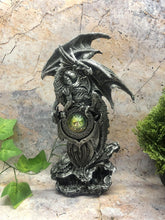 Load image into Gallery viewer, Silver Dragon Sculpture Guardian of Jewell Statue Fantasy Art Mythical Creatures-OsirisTradingUK