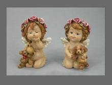 Laden Sie das Bild in den Galerie-Viewer, Paar Schutzengel Figur Cherub hält Teddy Statue Ornament Skulptur