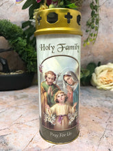 Load image into Gallery viewer, Holy Family Grave Candle Windproof Cap Prayer on Reverse Religious Graveside-OsirisTradingUK