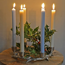 Load image into Gallery viewer, Silver Antler Six Taper Candle Holder Metal Circle Winter Stag Deer-OsirisTradingUK