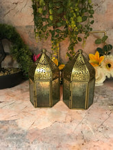 Load image into Gallery viewer, Pair of Moroccan Style Lanterns Brass Tea Light Candle Holders Ornaments-OsirisTradingUK