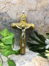 Charger l'image dans la galerie, Olive Wood Crucifix Hanging Wall Cross Silver Metal Corpus Religious 25 cm-OsirisTradingUK