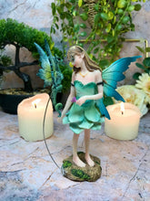 Load image into Gallery viewer, Green Fairy with Dragon Figurine Fantasy Fairies Figure Mythical Statue Gift