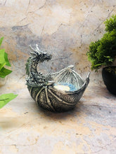 Laden Sie das Bild in den Galerie-Viewer, Silver Dragon Candle Holder Gothic Home Decor Figurine-OsirisTradingUK