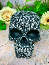 Load image into Gallery viewer, Floral Decay Black Silver Skull Figure Skulls Collection Sculpture Gothic Decor-OsirisTradingUK