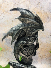 Load image into Gallery viewer, Silver Dragon Sculpture Guardian of Jewell Statue Fantasy Art Mythical Creatures-OsirisTradingUK