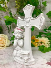 Load image into Gallery viewer, Guardian Angel Figurine Praying Cherub Statue Cross Ornament Sculpture Gift
