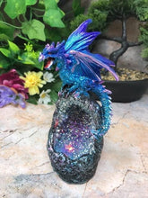 Laden Sie das Bild in den Galerie-Viewer, Blue Dragon Guardian of Geode Sculpture Statue Ornament with LED Light-OsirisTradingUK