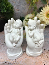 Load image into Gallery viewer, Pair of Beautiful Peaceful Baby Resting in Hand Cherub Angel Ornament