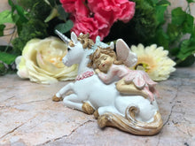 Load image into Gallery viewer, Fairy Resting with Unicorn Figurine Fantasy Fairies Mythical Sculpture Figure
