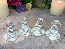 Load image into Gallery viewer, Set of Four Guardian Angel Figurine Cherubs on Hearts Statue Ornament Sculpture