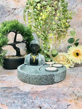 Load image into Gallery viewer, Stone Effect Meditating Buddha Triple Candle Holder Feng Shui Decor