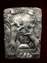 Load image into Gallery viewer, Silver Ostara Boxing Hares Animal Plaque Wall Plaque Pagan Wiccan Sculpture