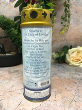 Load image into Gallery viewer, Lourdes Grave Candle Windproof Cap Prayer on Reverse Religious Graveside-OsirisTradingUK
