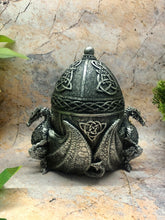 Load image into Gallery viewer, Silver Dragons Box Mythical Dragon Celtic Symbol Statue Ornament Secret Stash