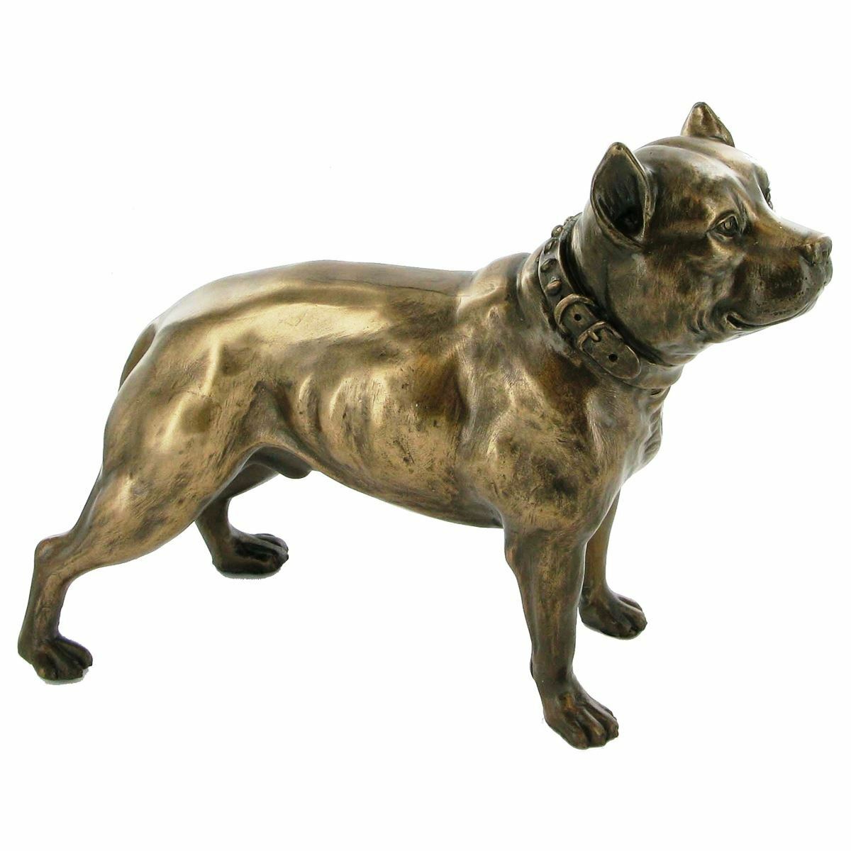 Pit Bull Terrier Figurine Bronze Effect Sculpture Pitbull Statue Ornam