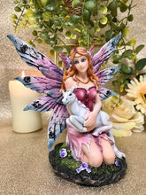 Laden Sie das Bild in den Galerie-Viewer, Fairy Resting with Unicorn Figurine Fantasy Fairies Figure Mythical Sculpture-OsirisTradingUK