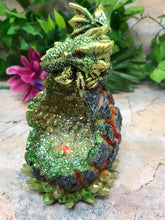 Load image into Gallery viewer, Green Dragon Guardian of Geode Statue Ornament with LED Light Dragons Collection