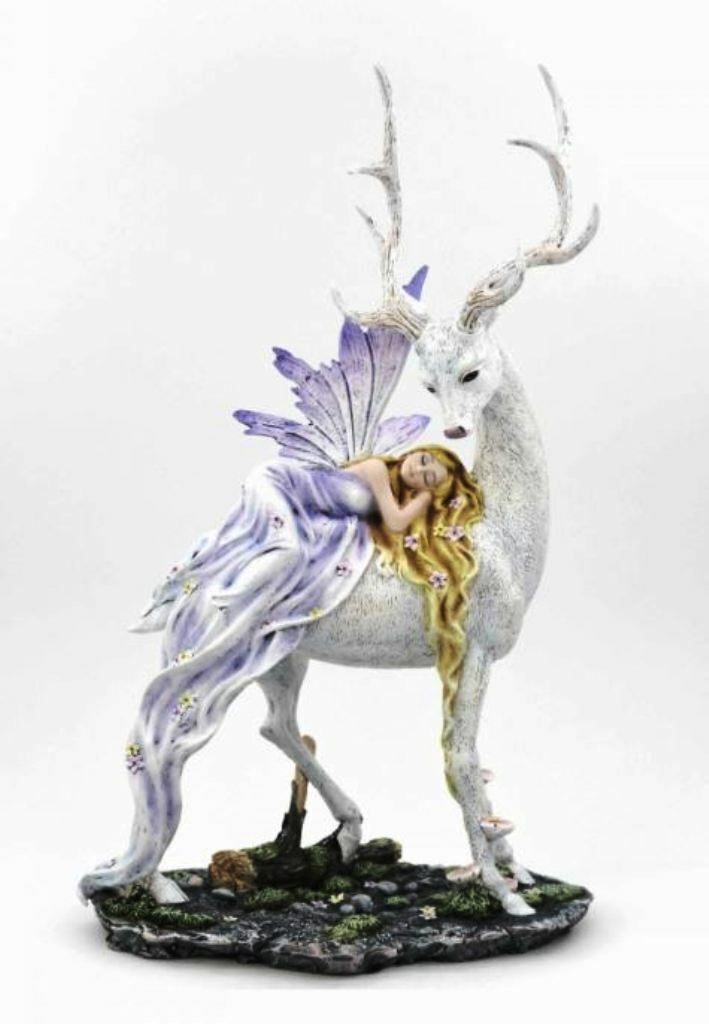 Fairy Resting on Stag Figurine Fantasy Fairies Figure Mythical Sculpture Gift