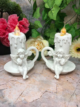 Laden Sie das Bild in den Galerie-Viewer, Pair of Guardian Angel Cherub Resting On Candle Holder with LED Light Sculpture-Collectables:Fantasy, Myth & Magic:Mythical Creatures:Angels-OsirisTradingUK