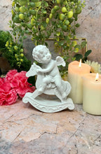 Load image into Gallery viewer, Guardian Angel Figurine Cherub on Rocking Horse Ornament Sculpture Cherubs