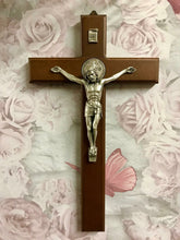 Load image into Gallery viewer, Wooden Crucifix Hanging Cross Brass Corpus Christi Jesus Christ Religious 28cm-OsirisTradingUK