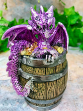 Load image into Gallery viewer, Purple Dragon in Barrel Money Box Piggy Bank Ornament Figure Dragons Collection-OsirisTradingUK