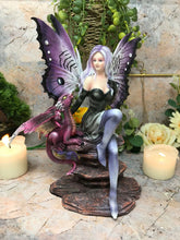 Load image into Gallery viewer, Fairy with Dragon Companion Figurine Fantasy Fairies Figure Mythical Sculpture