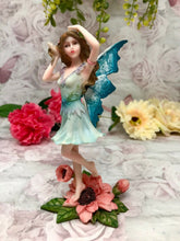 Load image into Gallery viewer, Flower Fairy with Blue Wings Figurine Fantasy Fairies Figure Mythical Sculpture