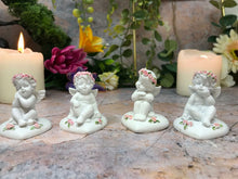 Load image into Gallery viewer, Set of Four Guardian Angel Figurine Cherubs on Hearts Statue Ornament Sculpture