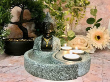 Load image into Gallery viewer, Stone Effect Meditating Buddha Triple Candle Holder Feng Shui Decor