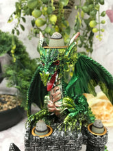 Load image into Gallery viewer, Green Dragon Guarding Castle Statue Cone Burner Lamp Fantasy Art Collection-OsirisTradingUK