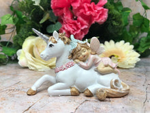 Load image into Gallery viewer, Fairy Resting with Unicorn Figurine Fantasy Fairies Mythical Sculpture Figure
