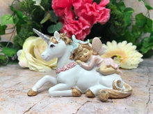 Load image into Gallery viewer, Fairy Resting with Unicorn Figurine Fantasy Fairies Mythical Sculpture Figure