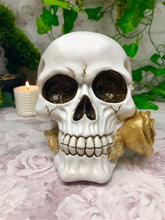 Load image into Gallery viewer, Novelty Skull with Gold Rose Ornament Figure Skulls Collection Sculpture Gothic-OsirisTradingUK
