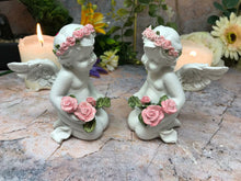 Load image into Gallery viewer, Pair of Guardian Angel Figurine Cherubs Holding Roses Statue Ornament Sculpture-Collectables:Fantasy, Myth & Magic:Mythical Creatures:Angels-OsirisTradingUK
