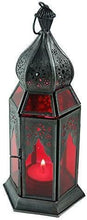 Load image into Gallery viewer, Moroccan Style Lantern Zinc Antique Red Glass Tea Light Candle Holder-OsirisTradingUK