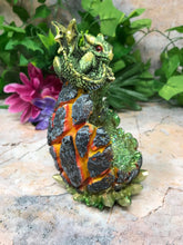 Load image into Gallery viewer, Green Dragon Guardian of Geode Statue Ornament with LED Light Dragons Collection