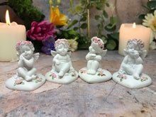 Load image into Gallery viewer, Set of Four Guardian Angel Figurine Cherubs on Hearts Statue Ornament Sculpture