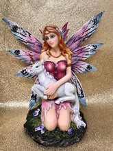 Laden Sie das Bild in den Galerie-Viewer, Fairy Resting with Unicorn Figurine Fantasy Fairies Figure Mythical Sculpture-OsirisTradingUK