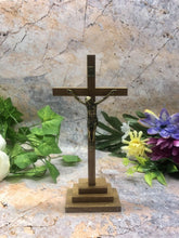 Load image into Gallery viewer, Wooden Freestanding Crucifix Cross Brass Corpus Religious Ornament-OsirisTradingUK