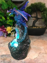 Laden Sie das Bild in den Galerie-Viewer, Blue Dragon Guardian of Geode Sculpture Statue Ornament with LED Light-OsirisTradingUK
