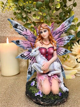 Laden Sie das Bild in den Galerie-Viewer, Fairy Resting with Unicorn Figurine Fantasy Fairies Figure Mythical Sculpture-OsirisTradingUK