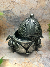 Load image into Gallery viewer, Silver Dragons Box Mythical Dragon Celtic Symbol Statue Ornament Secret Stash