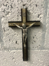Load image into Gallery viewer, Dark Wood Crucifix Metal Inlay Corpus Christi Jesus Cross Religious Ornament-OsirisTradingUK