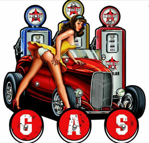 Vintage Metal 3D LED Logo Gas Sign Sexy Lady Pin Up Garage Man Cave Wall Plaque